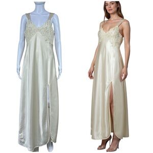 Vintage Victorias Secret Gold Label Babydoll Long Satin Slip Dress Size L Lace